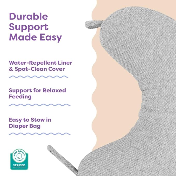 Boppy Anywhere Travel Nursing Pillow - Compact, Ergonomic Bottle & Breastfeeding Pillow with Snap & Loop Hanging Closure and Firm Hypoallergenic Fill, Baby Safety Alliance Verified