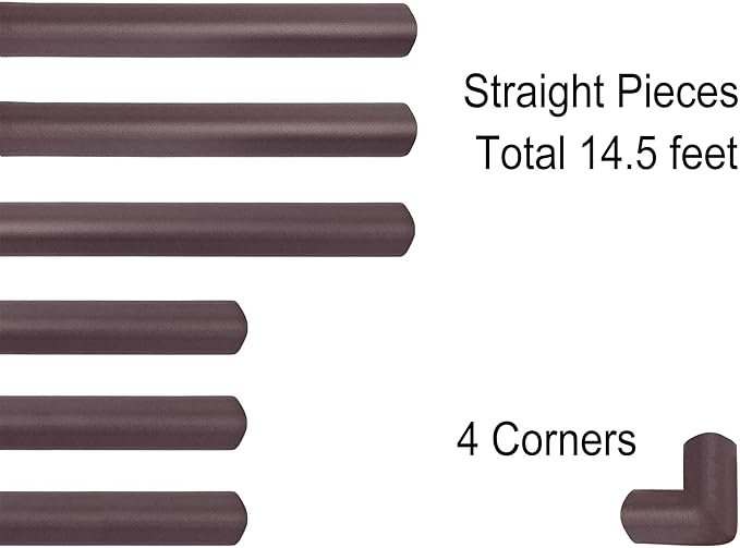 Fireplace Bumpers with 4 Corner Protectors, Heat Resistant Alloy Insulation Backs, Baby Proofing Stove Hearth Pad Kit, Edge Cushion Foam Soft Guard, Total 14.5ft. Brown