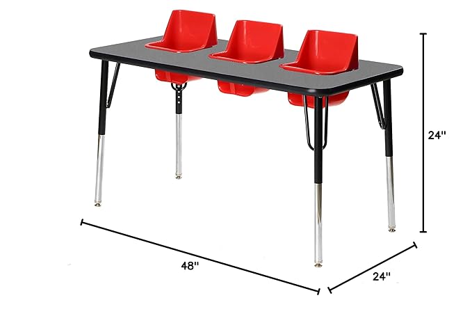 3-Seat Feeding Table (Glace Top, Red Seats, Black T-Mold)
