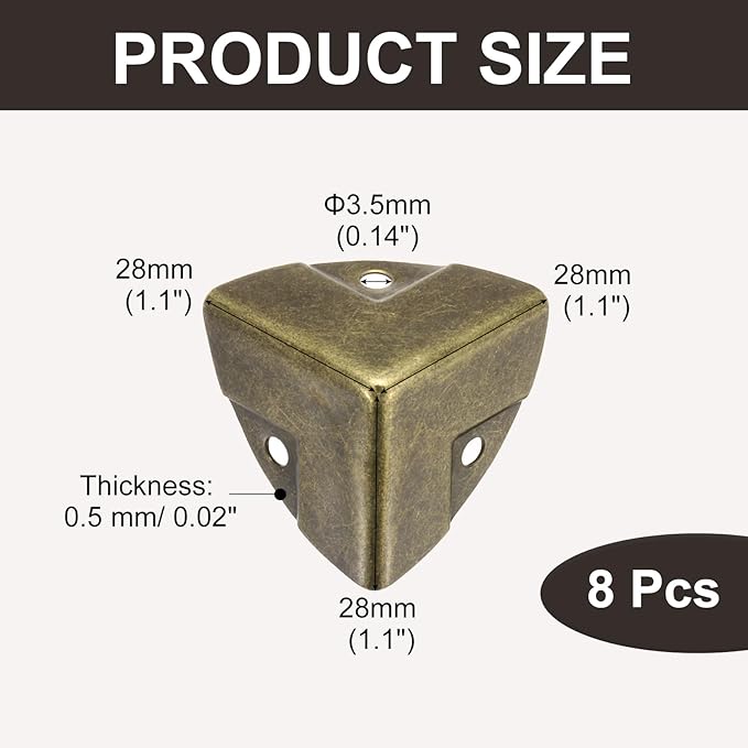 uxcell 8PCS Metal Corner Protector 1.1 x 1.1 x 1.1 Inch Box Edge Guard Protector Zinc Alloy Cabinets Speaker Corners Protector for Furniture Decorative (Imprint Edge, Vintage Bronze Tone)