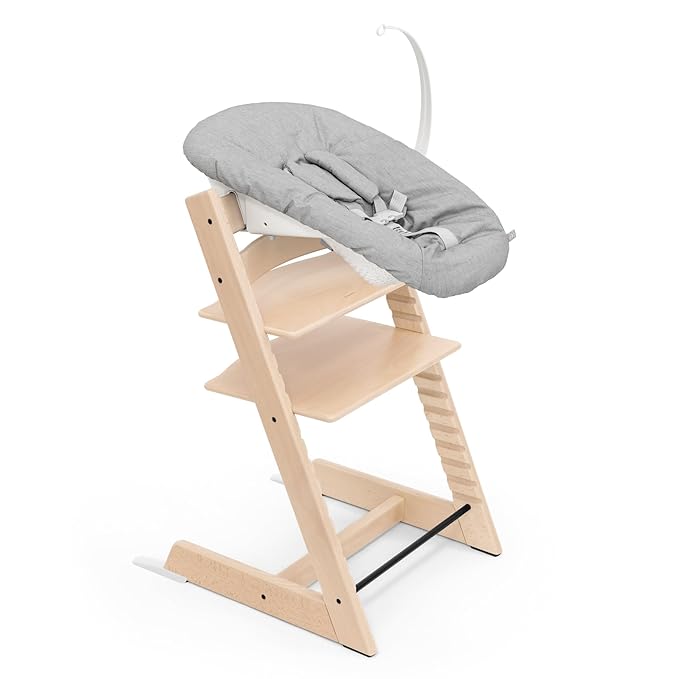 Tripp Trapp Chair from Stokke (Natural) + Tripp Trapp Newborn Set (Grey) - Cozy, Safe & Simple to Use - for Newborns Up to 20 lbs