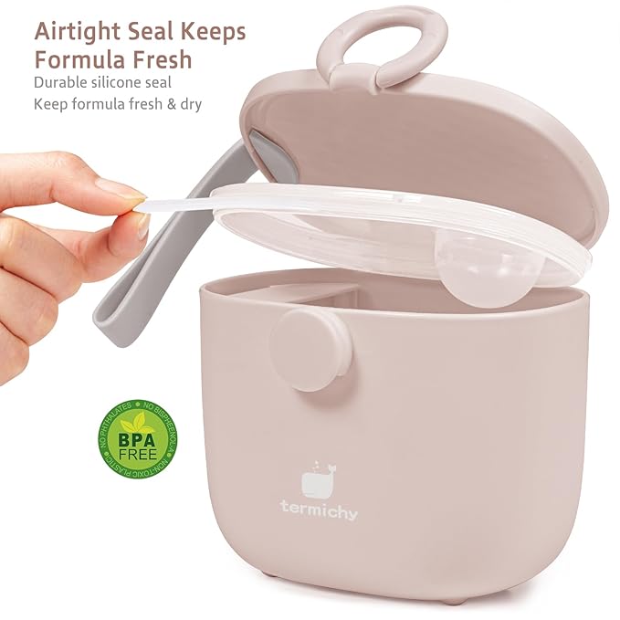 Termichy Baby Formula Dispenser, Portable Milk Powder Dispenser Container with Carry Handle and Scoop for Travel Outdoor Activities with Baby Infant, 8.8OZ, 0.55LB, 250g,500ml (Full Lightpink)