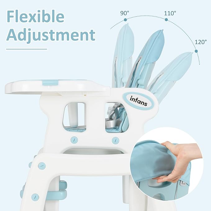 INFANS 5 in 1 Baby High Chair, Convertible Toddler Table Chair Set, Rocking Chair, Multi-Function Seat with Lockable Universal Wheels, Adjustable Seat Back, Removable Trays