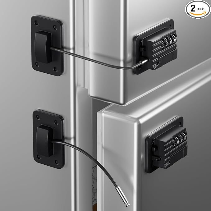 RORMGO Refrigerator Lock, Heavy Duty Fridge Locks for Kids, Freezer Lock with Combination for Refrigerator Drawer Cabinet Safety, Easy to Install No Keys Needed Black, 2 Packs