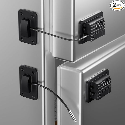 RORMGO Refrigerator Lock, Heavy Duty Fridge Locks for Kids, Freezer Lock with Combination for Refrigerator Drawer Cabinet Safety, Easy to Install No Keys Needed Black, 2 Packs