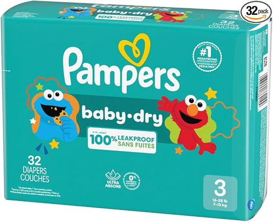 Pampers Diapers - Baby Dry - Size 3, 32 Count, Absorbent Disposable Infant Diaper (Packaging May Vary)