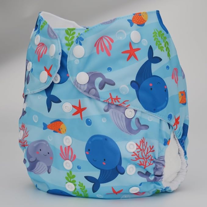 2 to 7 Years Old Cloth Diaper,Nappy,Pocket Reusable Washable,Baby Kids Toddler (Baby Whales)