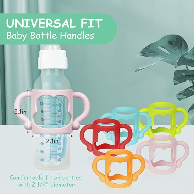 Aolso Silicone Baby Bottle Handles, 2PCS Bottle Handles for Dr Brown Narrow Bottles, Easy Grip Handles to Hold Baby Bottle, Easy Carry Handle Lightweight Bottle Handle(Pink/Orange)