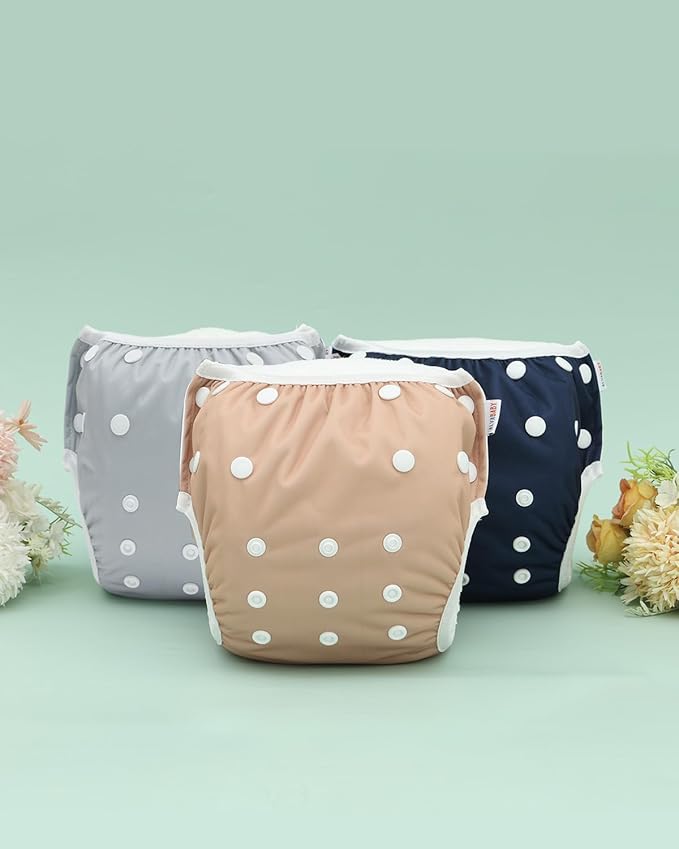 ALVABABY Large Cloth Swim Diaper 3pcs Baby/Toddler/Infant Snap Reusable Adjustable Swimming Diaper Baby Boy and Girl 3ZSWY73A