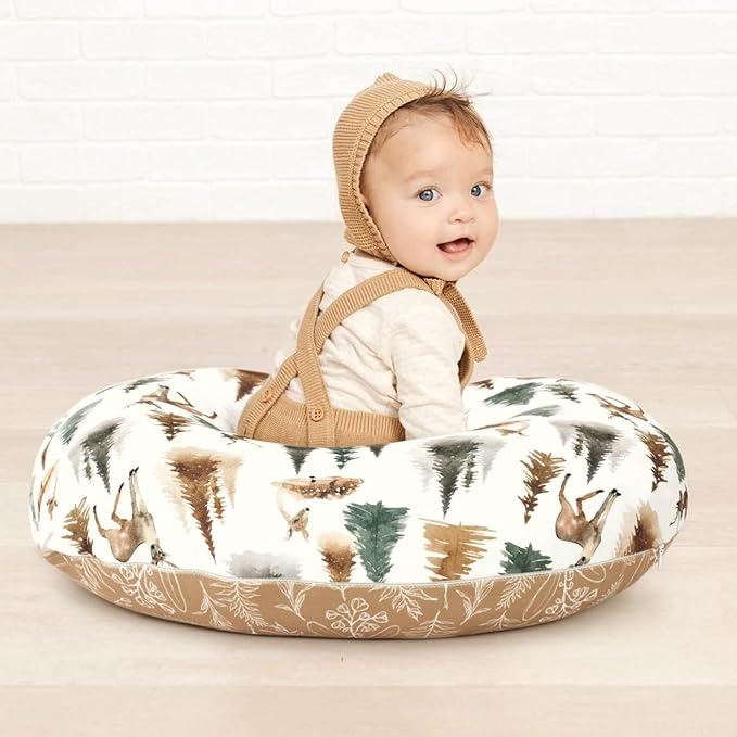 GRSSDER Nursing Pillow Cover Stretchy Minky Removable Nursing Covers for Breastfeeding Pillows, Ultra Soft Comfortable Slipcover for Boy and Girls, Stylish Watercolor Forest Deer and Leaves