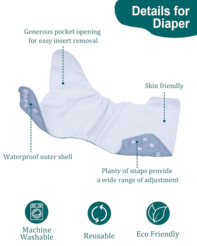babygoal Cloth Diapers Pack of 13, Baby Reusable Washable Pocket Nappy, 6pcs Diapers+6pcs Rayon from Bamboo Inserts+Wet Bag