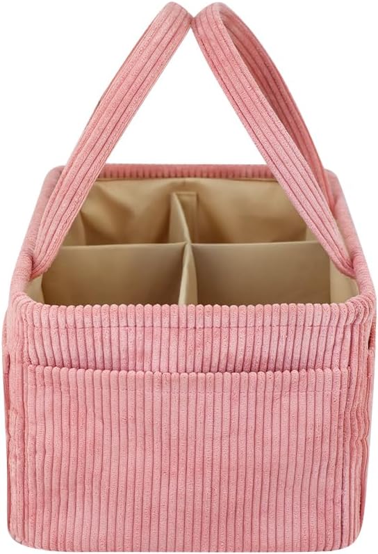 Buzz&Bloom Baby Diaper Caddy Organizer, Stylish Storage Basket for Newborn Essentials and Diaper Station, Gift for Baby Shower and Registry Must-Have (Pink)