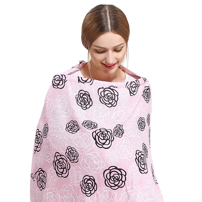 SONARIN Stylish Premium Breastfeeding Nursing Covers,Flower Pattern,with Storage Bag & Towel Corners,4 in 1 Multifunction,Nursing Scarf,Breathable & Lightweight(Pink)