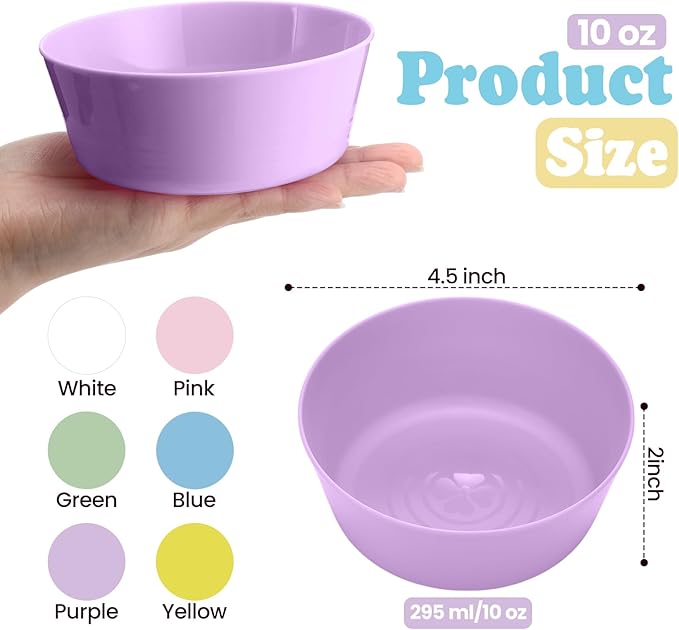 Foaincore Kids Plastic Bowls 10 oz Cereal Snack Microwave Dishwasher Safe Toddler Bowls Kids Colorful Snack Children Salad Dessert Soup Supplies