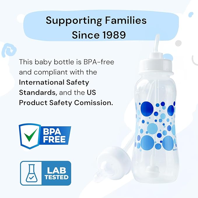 Hands-Free Baby Bottle - Anti-Colic Nursing System 9 oz Baby Bottle with Fast Flow Nipple/Teat 3m+ with Tube Straw Feeding System for Toddler (1 Bottle - Blue)