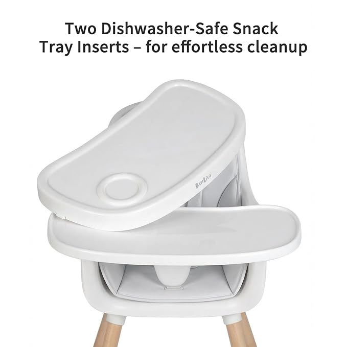 Baby High Chair, Wooden Highchair with Removable Tray, Adjustable Legs, Cushion, 5-Point Harness and Footrest for Infants, Baby, Toddlers, Gray