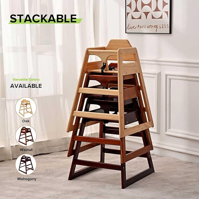 LZMS Wooden Highchair for Babies & Toddlers - Skin-Friendly,Rounded Edges,Safety Belt,Stackable,Reinforced Frame Baby Seat | Natural Finish Dining Chair for Little Ones（Color: Mahogany）