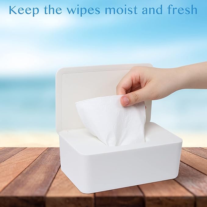 Wet Wipes Storage Box, 2 Pack Wipes Dispenser Holder Tissue Storage Boxes Case with Lid Diaper Wipes Dispenser Box Dustproof Napkin Container with Sealing Design (White, Black)