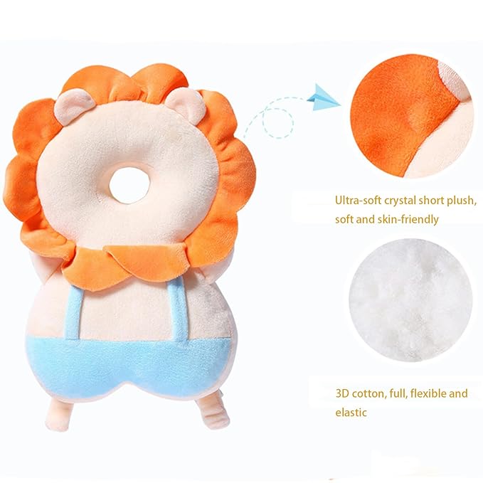 Baby Walker Head Protector Toddler Adjustable Baby Head Protection Backpack Wear Safety Pad (Beige Lion)