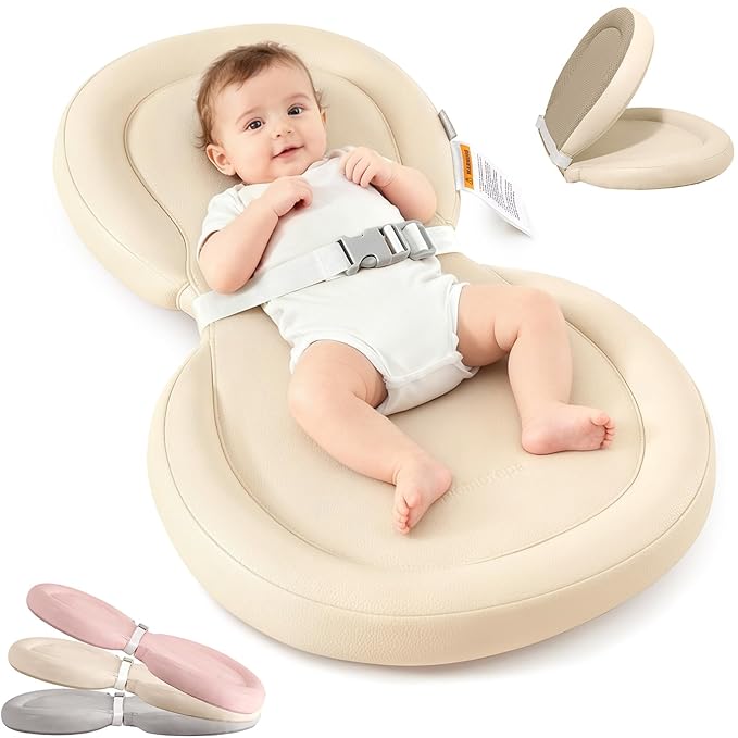 Mamatepe Peanut Baby Changing Pad, Foldable Travel On-the-Go with Non-Slip Base & Safety Belt, Wipeable PU Cushion for Dresser & Changing Table 30"x18", Yellow