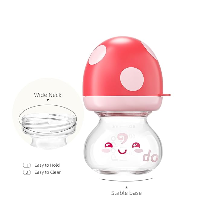 YOHKOH Newborn Glass Baby Bottles with Slow Flow Nipple for 0+ Months, Wide Neck Feeding Bottle, 2.7oz/80ml (Multicolour, 2.7oz (Pack of 4))