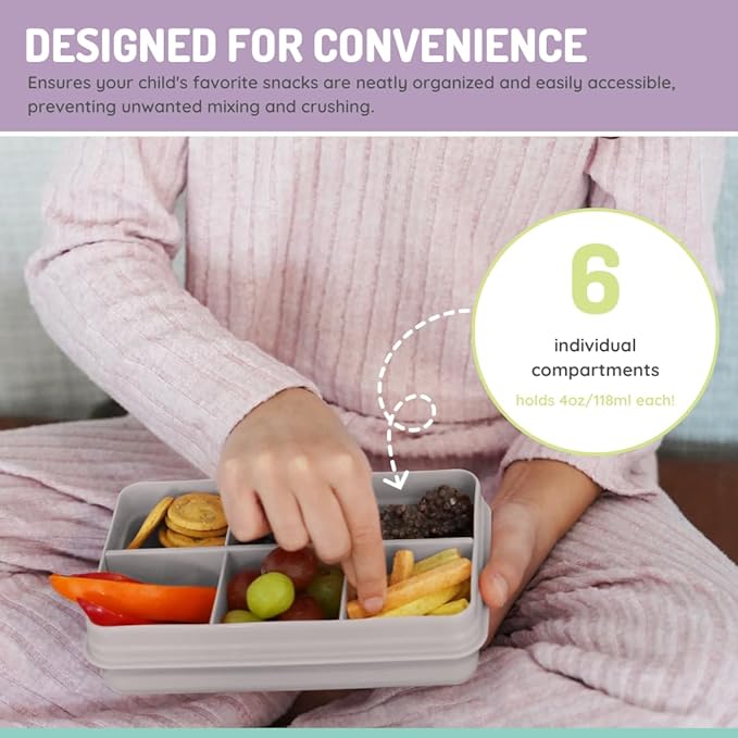 melii Snackle Box | 6-Compartment Divided Snack Container, BPA-Free Food Storage with Removable Dividers for School, Travel & On-the-Go Snacking (Bear)