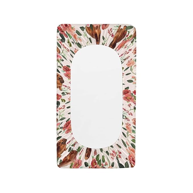 Dog Diaper Changing Table Pad Cover Soft Change Pad Cover for Baby Newborn Dachshund Rose Floral Baby Nursery Changing Mat Sheet Protector, One Size