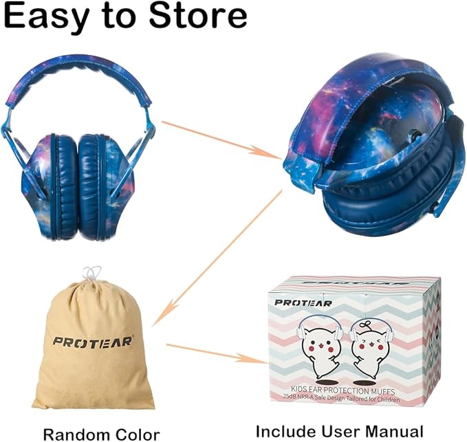 Kids Hearing Protection,25dB NRR Noise Reduction,Sound Proof for Kids,Toddler,Safety Earmuffs for Concert,Airplane,Autism,Monster Jam,Travel,School- Blue Blue Galaxy