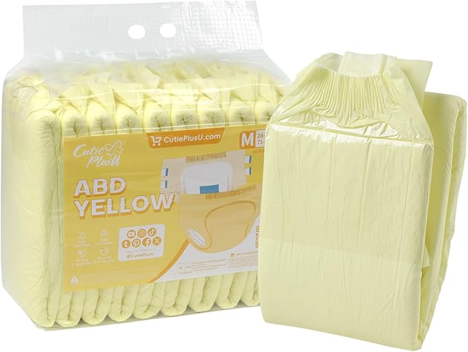 CutiePlusU Disposable Adult Diaper Heavy Absorption Dry Surface All Night- Yellow 10 Pieces (Medium 28"-38")
