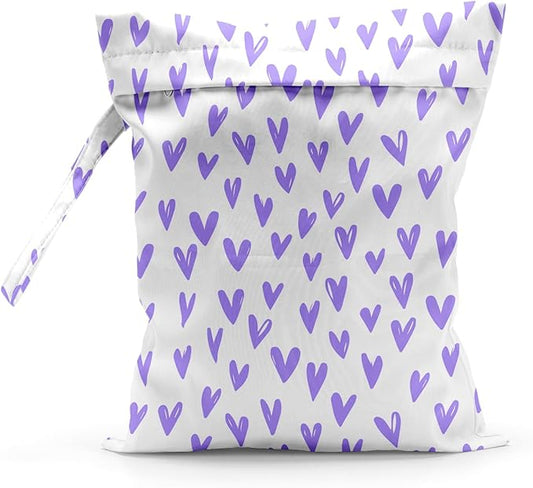 Waterproof Cloth Diaper Wet Dry Bag Reusable Travel Beach Pool Daycare Soiled Toddler Items Yoga Gym Bag for Swimsuits Wet Clothes Bags - Purple Heart Pattern