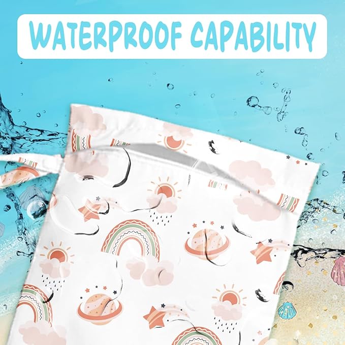 Wet Bag for Baby Swimsuit Kids Wet Dry Bag for Breast Pump Parts Diaper Bag Toiletries Daycare Organizer Beach Vacation Essentials Rainbow Star Waterproof Travel Laundry Bags