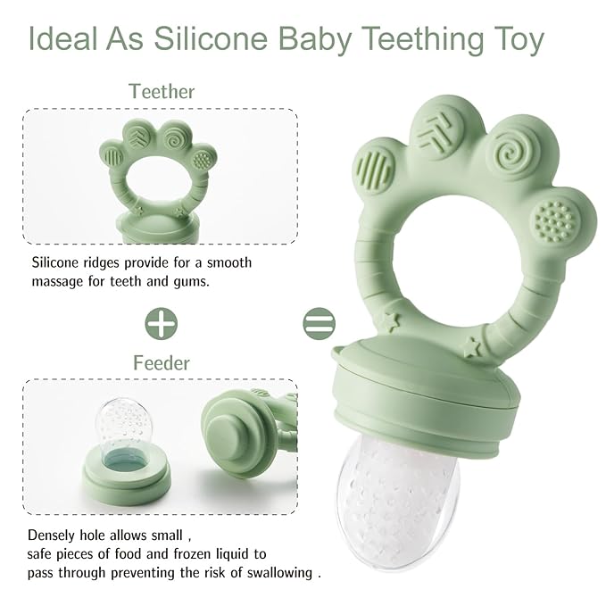 KEERT Baby Fruit Feeder with Popsicle Mold, Teething Teethers for Babies 3-12 Months,Teething Toys for Babies Feeding Gift (Green1)
