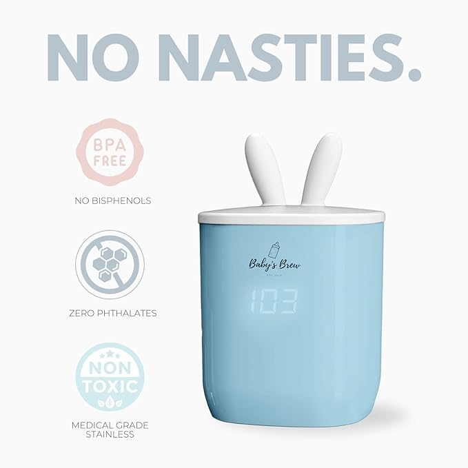 Baby's Brew Portable Bottle Warmer with Adapter Set – Cordless Baby Bottle Warmer for Breastmilk & Formula, Rechargeable, Leak-Proof, Travel-Friendly Milk Warmer, Blue