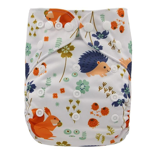 Baby Pocket Diaper Nappy Reusable Washable 8lbs to 36lbs (Floral Hedgehogs)