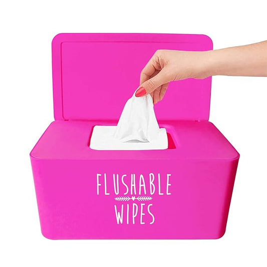Moorfowl Baby Wipes Dispenser for Bathroom, Upgrade Size(8.2L x 4.9W x 3.9H inches), Flushable Toilet Wipes Holder Container for Restroom(Hot Pink)