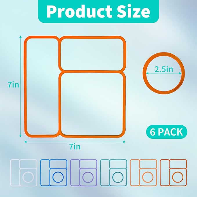 6 Pack Replacement Seal Gaskets Compatible with OmieBox Bento Box Lid, Silicone Lid Seal Gasket for OmieBox, Leak-Proof Seal Ring Accessory, Keep Freshness, BPA-Free Kids Lunch Box Replacement Parts