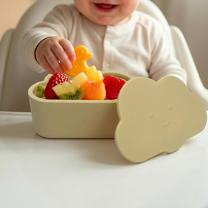 Silicone Snack & Fruits Container – Leakproof Durable and BPA-Free | for Daycare, Preschool, School, and Family Outings – Cloud design 150ML OZ (Beige latte)