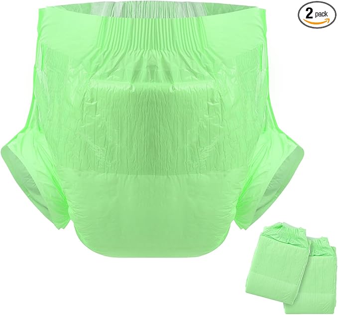 CutiePlusU Adult Diapers Heavy Absorption Dry Surface Disposable All Night-Green 2 Pieces (Large 37"-47")