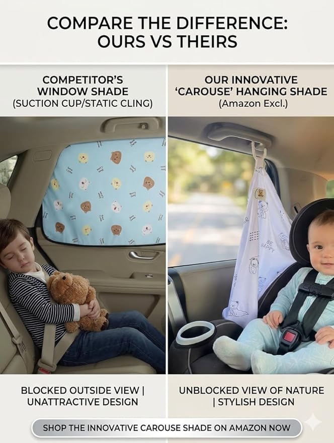Multi-Use Car Window Shade for Babies & Toddlers, Can be Used as a Nursing Cover and Car Seat Cover, Newborn Essentials, Expecting Mothers and Infants Must Have, Travel Essentials