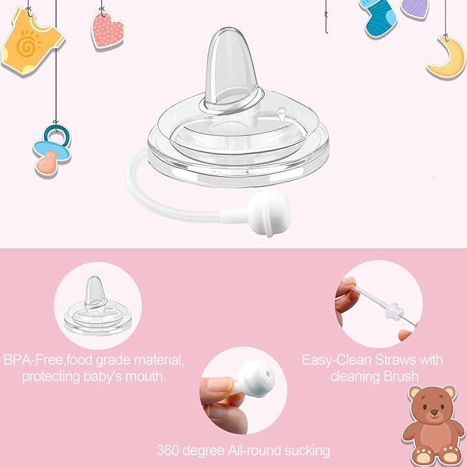 2+2 Sippy Nipple Compatible with Philips Avent Natural Baby Bottles,Straw Cup Nipple, Soft 100% Silicone Sippy Cup Nipple,Variable Flow,BPA-Free,6m+ (Sippy + Straw Nipple)