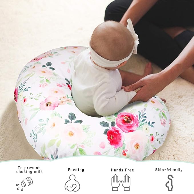 TANOFAR Floral Nursing Pillow Cover, Breastfeeding Pillow Slipcover for Baby Boys & Girls, Nursing Pillow Case for Newborn, Soft Fabric Fits Snug On Infant, Washable & Breathable, Watercolor Flower