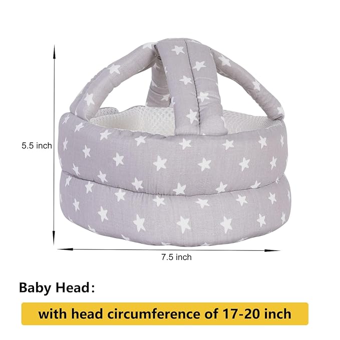 Baby Adjustable Helmet, Lightweight and Soft.Great for Baby Learning to Walk and Crawl.Gray Star