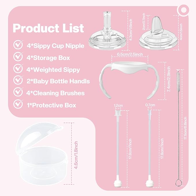 2+2 Straw and Sippy Cup Conversion Kit for Dr. Brown's Wide-Neck Baby Bottles, Weighted Sippy Cup Transition Kit with Handles for Kids, [Variable Flow] [Spill-Proof] [BPA-Free], 6m+