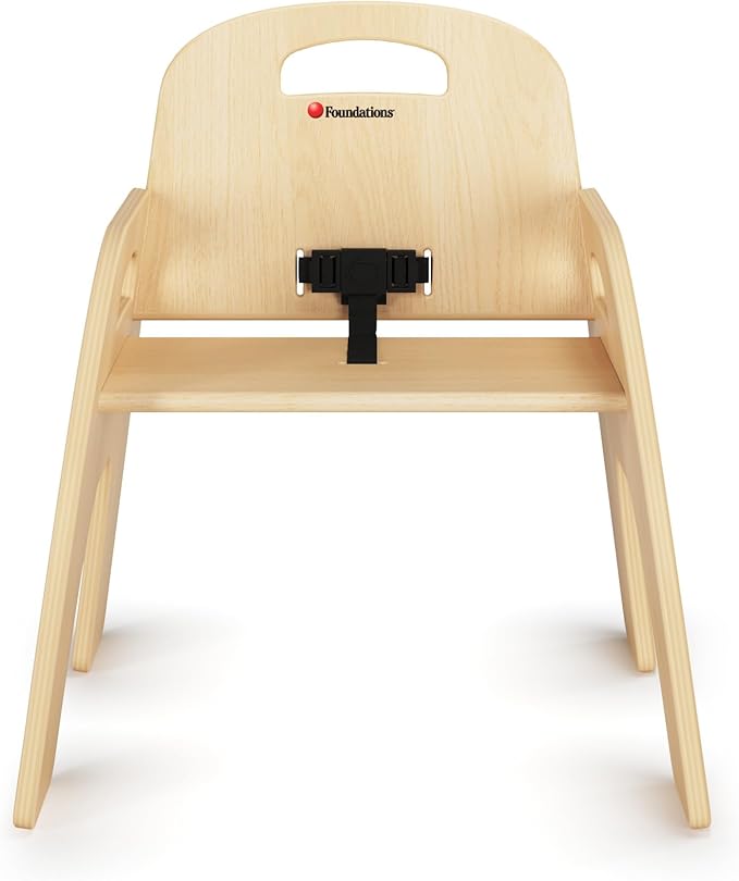 Foundations Simple Sitter Low Wood Feeding Chairs Multipack, Wide No-Tip Base, Adjustable Safety Harness, Stackable Wood Toddler Chairs with Wipeable Finish, 2 Pack, 11 inch