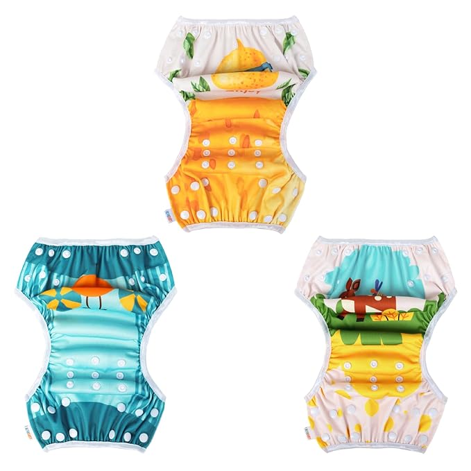 ALVABABY 3 Pack Large Swim Diapers, Baby/Toddler/Infant Snap Adjustable Reusable Swim Diaper Baby Gift for Boy and Girl 3ZSWY43