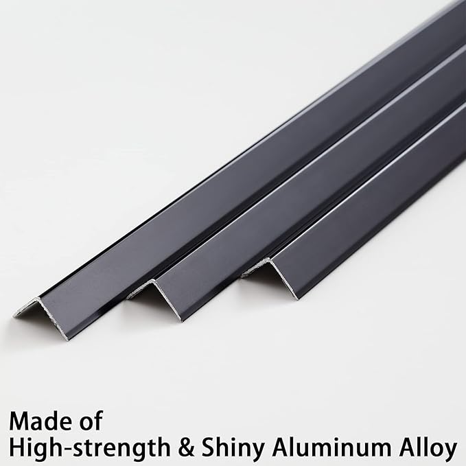 Trimold Matte Black Aluminum Peel and Stick L Molding Corner Guards with 90° Angle for Wall Door Frame Cabinet Baseboard Protection and Decoration, 35.4in x 0.8in (3Pcs)