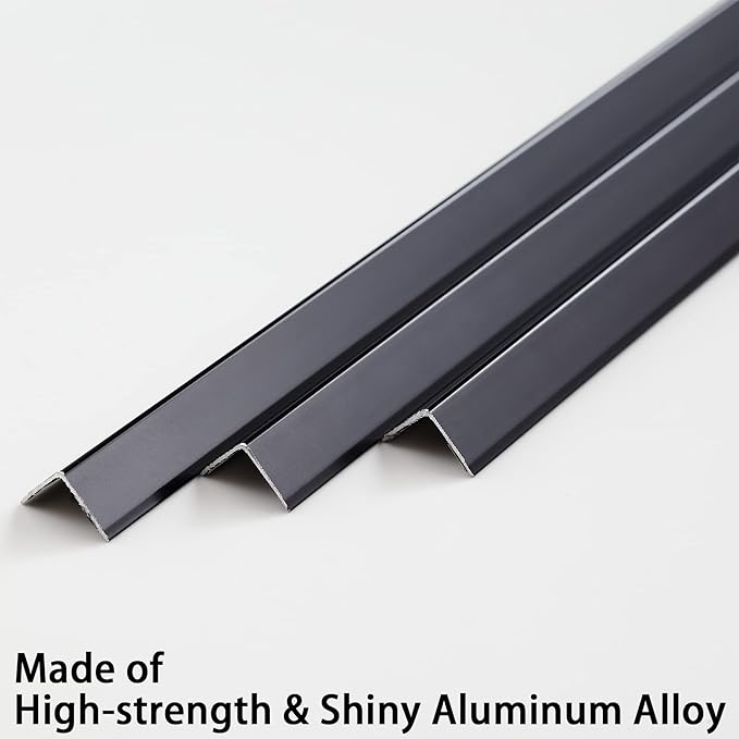Trimold Matte Black Aluminum Peel and Stick L Molding Corner Guards with 90° Angle for Wall Door Frame Cabinet Baseboard Protection and Decoration, 51.2in x 0.8in (3Pcs)