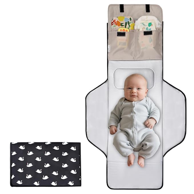 31" X 24.2" Extra Long Large Lightweight Toddler Diaper Changing Pad Travel, Cute Design 1-36 Month Infant Foldable Baby Changing Mat Wipeable, Changing Pad Portable for Station, Car, Stroller