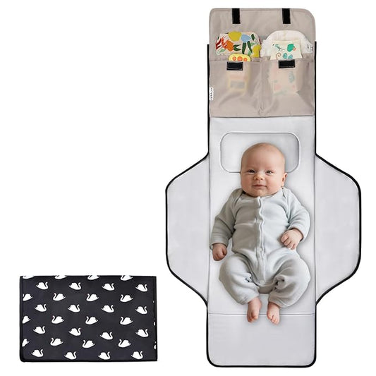 31" X 24.2" Extra Long Large Lightweight Toddler Diaper Changing Pad Travel, Cute Design 1-36 Month Infant Foldable Baby Changing Mat Wipeable, Changing Pad Portable for Station, Car, Stroller