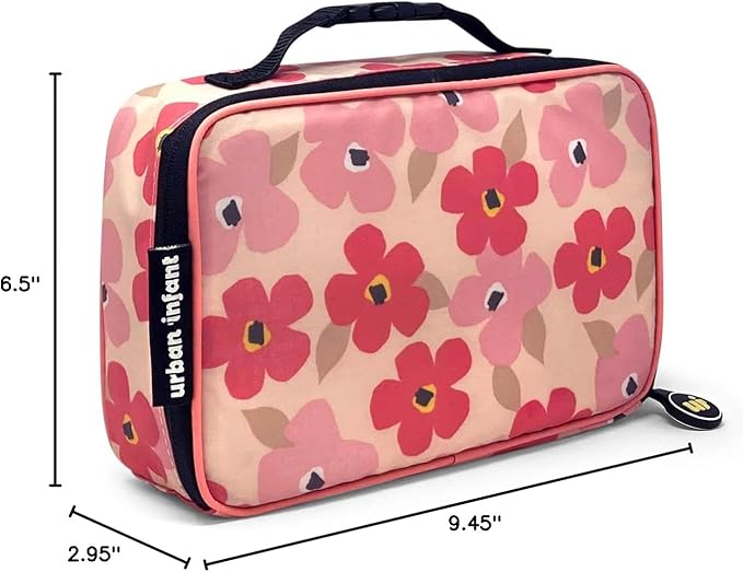 Urban Infant Yummie Kids Lunch Box Insulated Bag - Toddler Boys and Girls – Perfect for Daycare Preschool Travel Snacks – Allergy Alert Cards - Fits Bento Boxes - Poppies